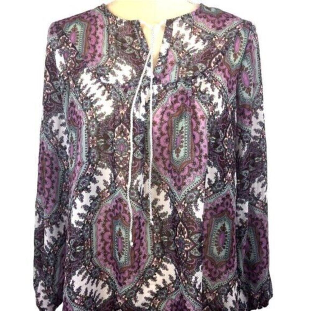 Wrangler Women's  Boho Paisley Print Long Sleeve Blouse Hippie Chic Top‎ Small